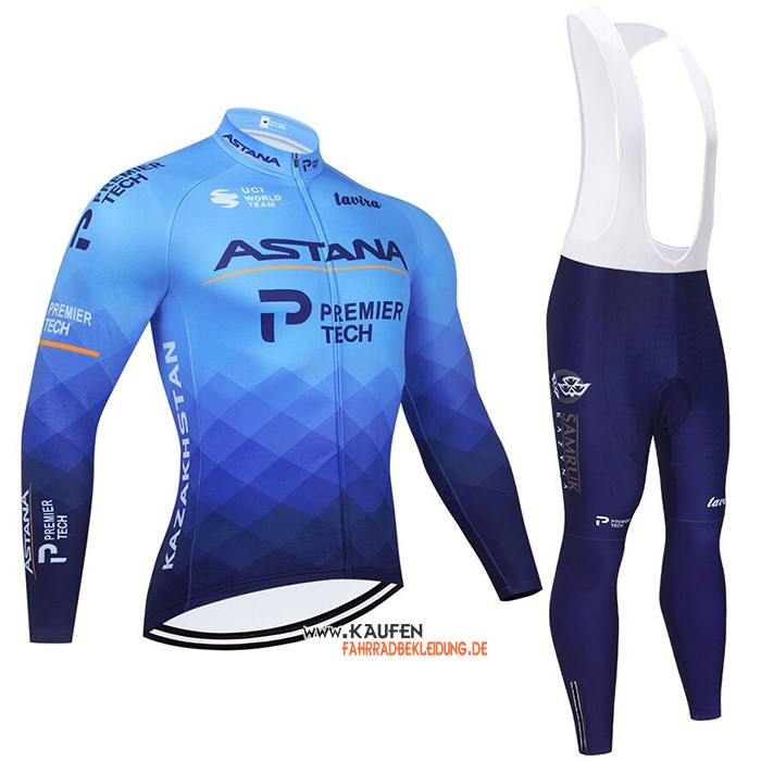 Astana Langarmtrikot 2021 und Lange Tragerhose Blau